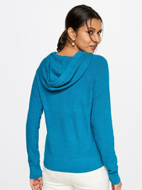 AND Women Blue Solid Hooded T-Shirt