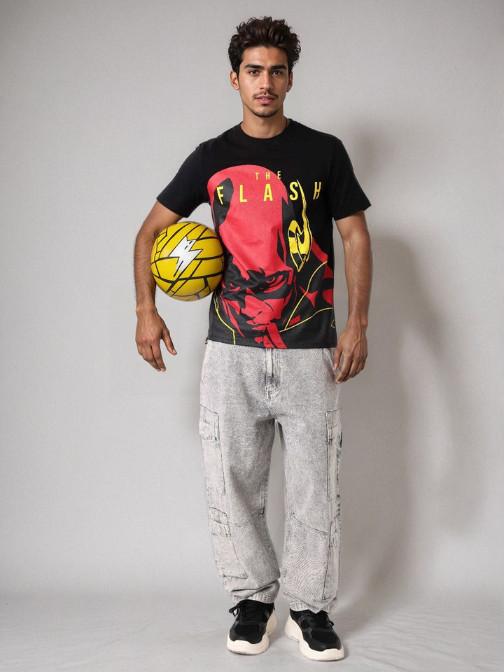 The Indian Garage Co Men Flash Graphic Printed Round Neck Cotton Slim Fit T-shirt