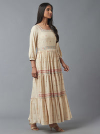 W Beige & Maroon Ethnic Motifs Maxi Dress