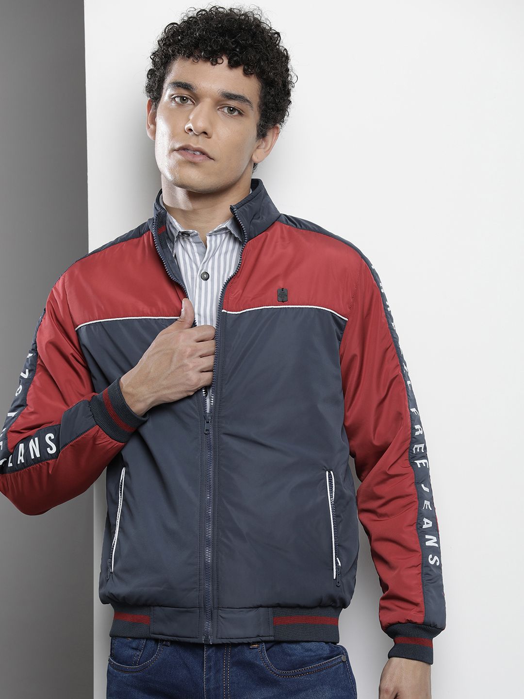 The Indian Garage Co Men Slim Fit Colourblock Zip-Front Bomber Jacket