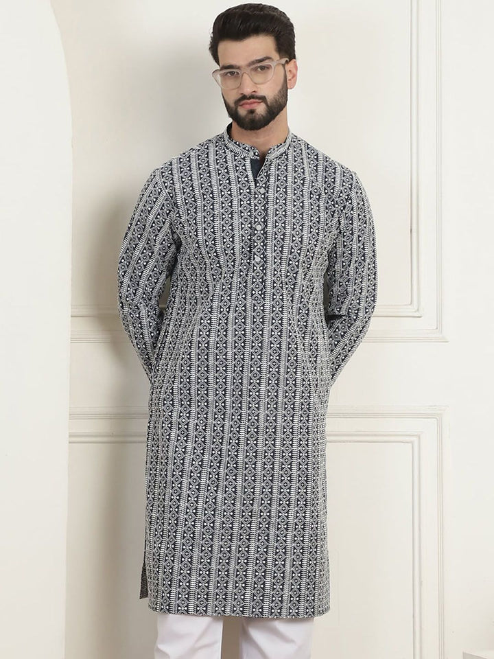 Anouk Green Ethnic Motifs Embroidered Mandarin Collar Pure Cotton Straight Kurta