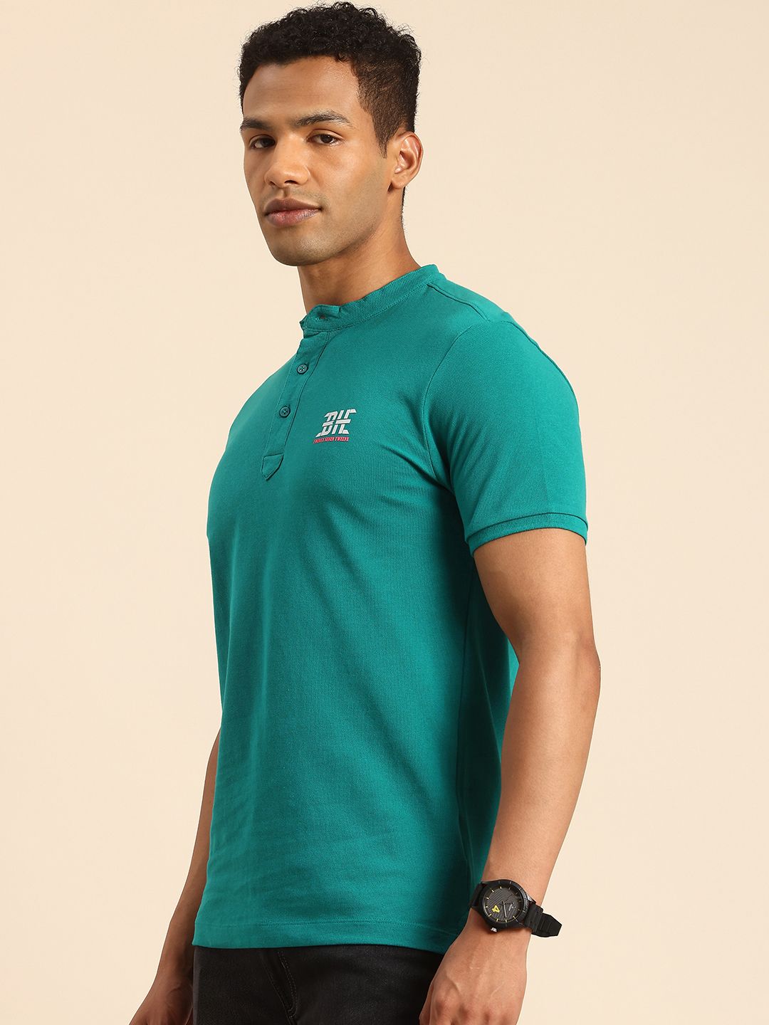Being Human Henley Neck Pure Cotton T-shirt