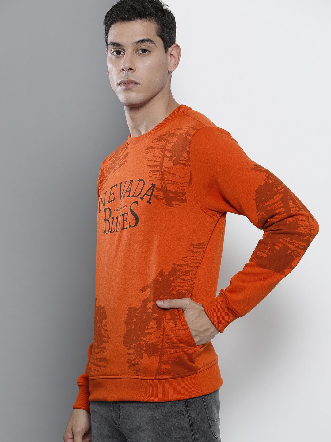 The Indian Garage Co Men Rust Orange Printed Sweatshirt