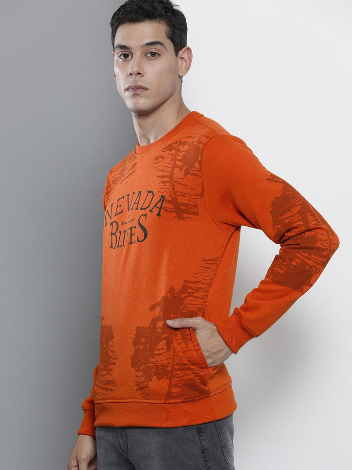 The Indian Garage Co Men Rust Orange Printed Sweatshirt
