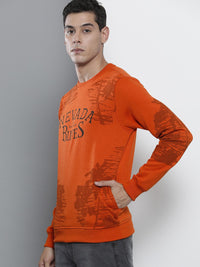 The Indian Garage Co Men Rust Orange Printed Sweatshirt