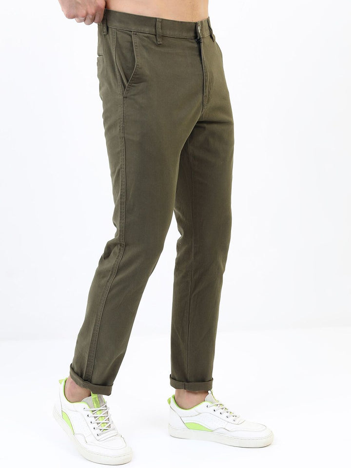 HIGHLANDER Men Olive Green Slim Fit Chinos Trousers