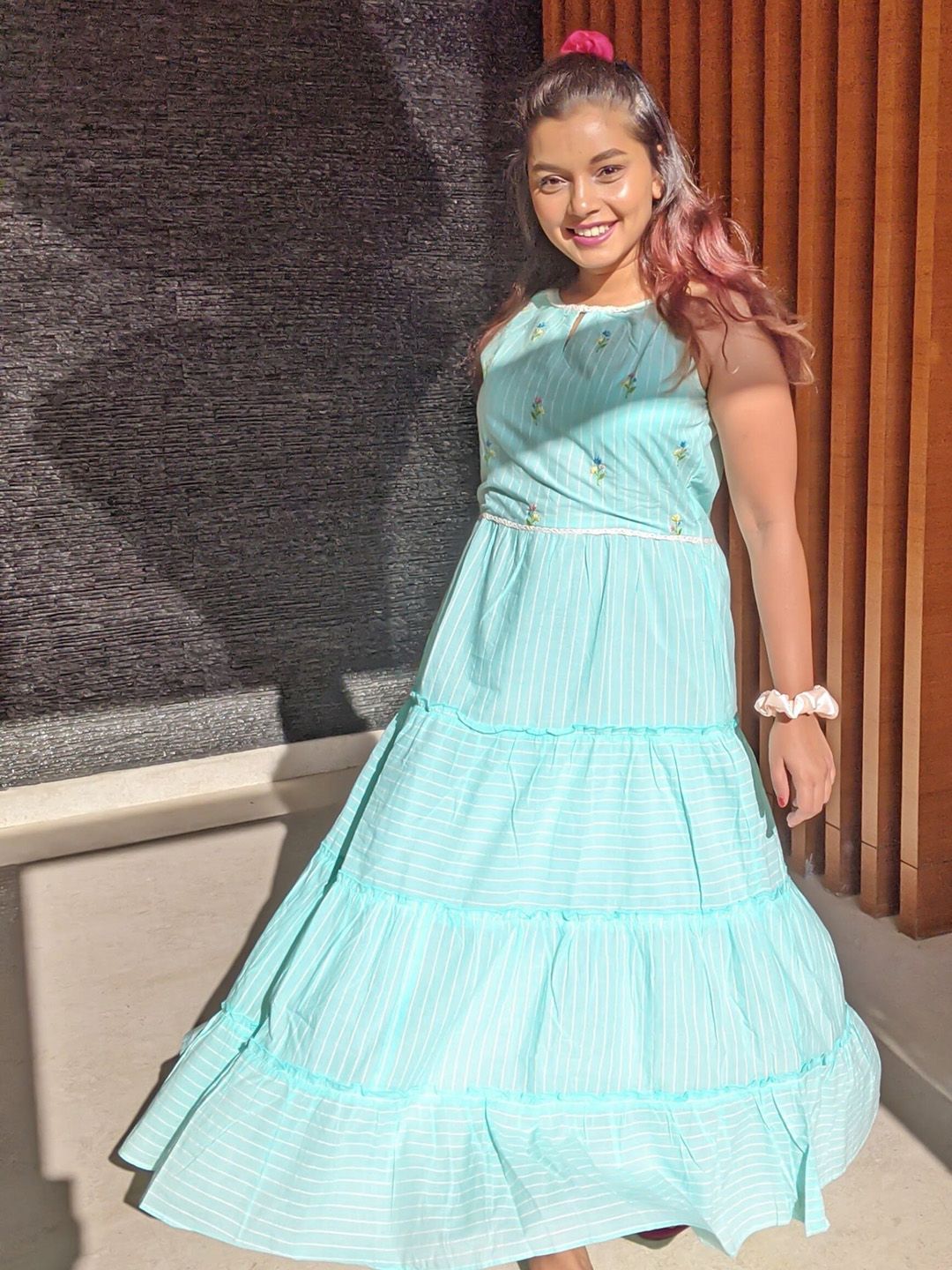 AND Women Blue Striped A-Line Dress