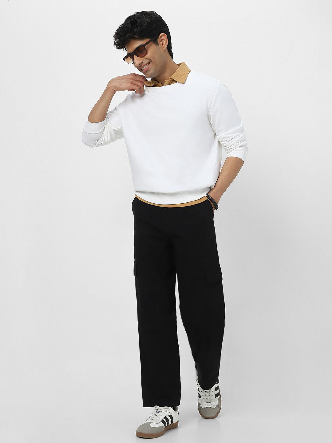 Urbano Fashion Men Loose Baggy Fit Solid Cargo Chino Pant with 6 Pockets Non-Stretchable