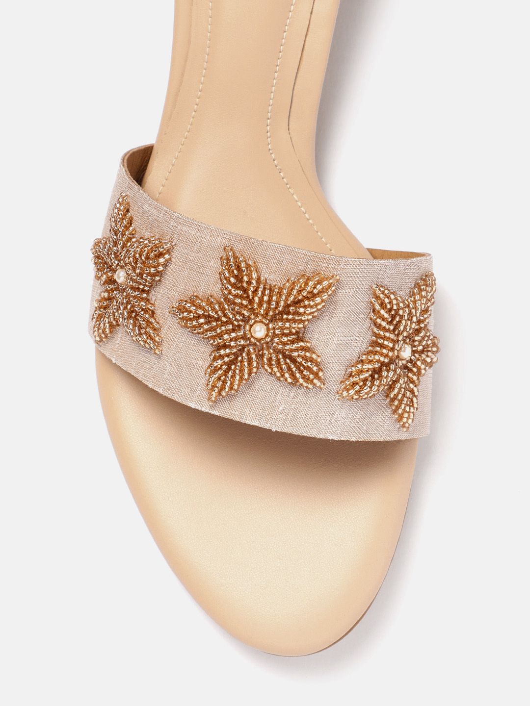 House of Pataudi Beads Embellished Floral Comfort Heels