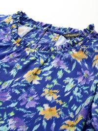 DressBerry Floral Print Puff Sleeve Ruffles Top