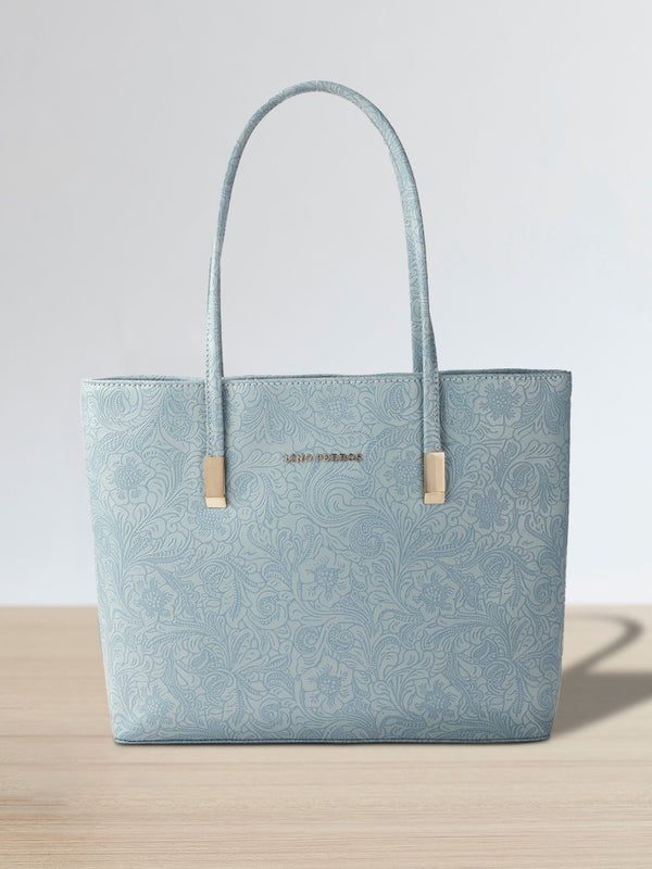 Lino Perros Blue Floral Textured PU Structured Laptop Bag