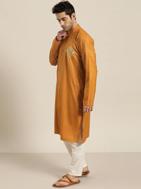 SOJANYA Men Mustard Yellow Solid Pure Cotton Kurta