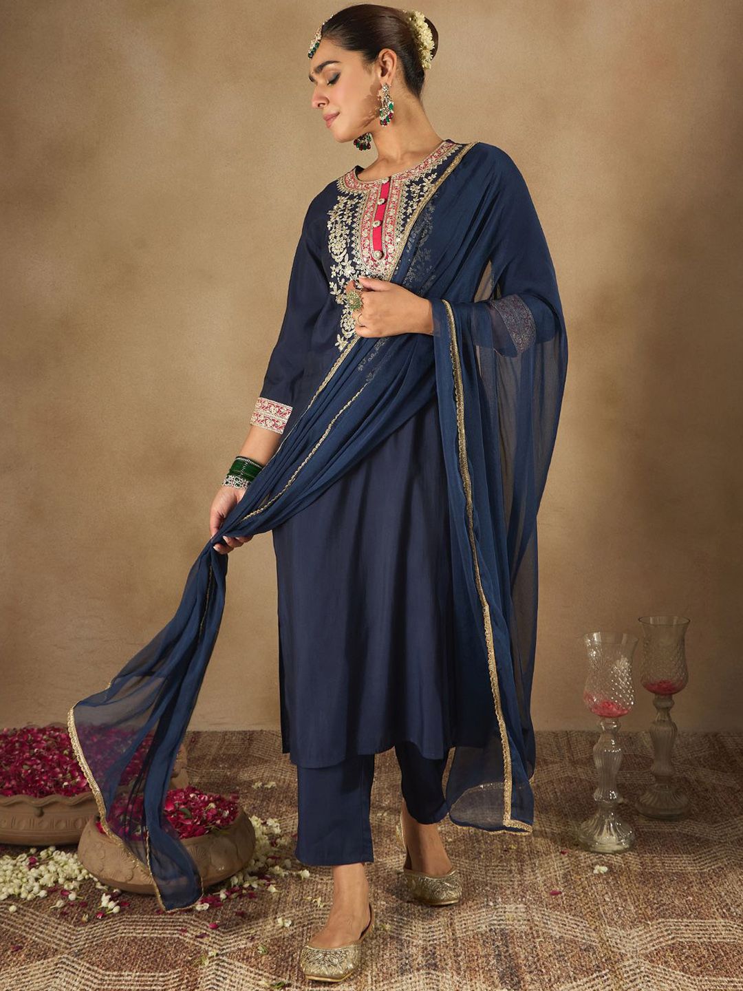 Indo Era Women Ethnic Motifs Yoke Design Regular Kurta with Trousers & Dupatta