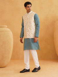 SOJANYA Motif Etnik Rekaan Tenun Kurta Kolar Mandarin Dengan Baju Tidur & Jaket Nehru
