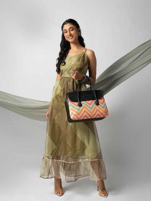 ZOUK Geometric Printed Structured Handheld Bag