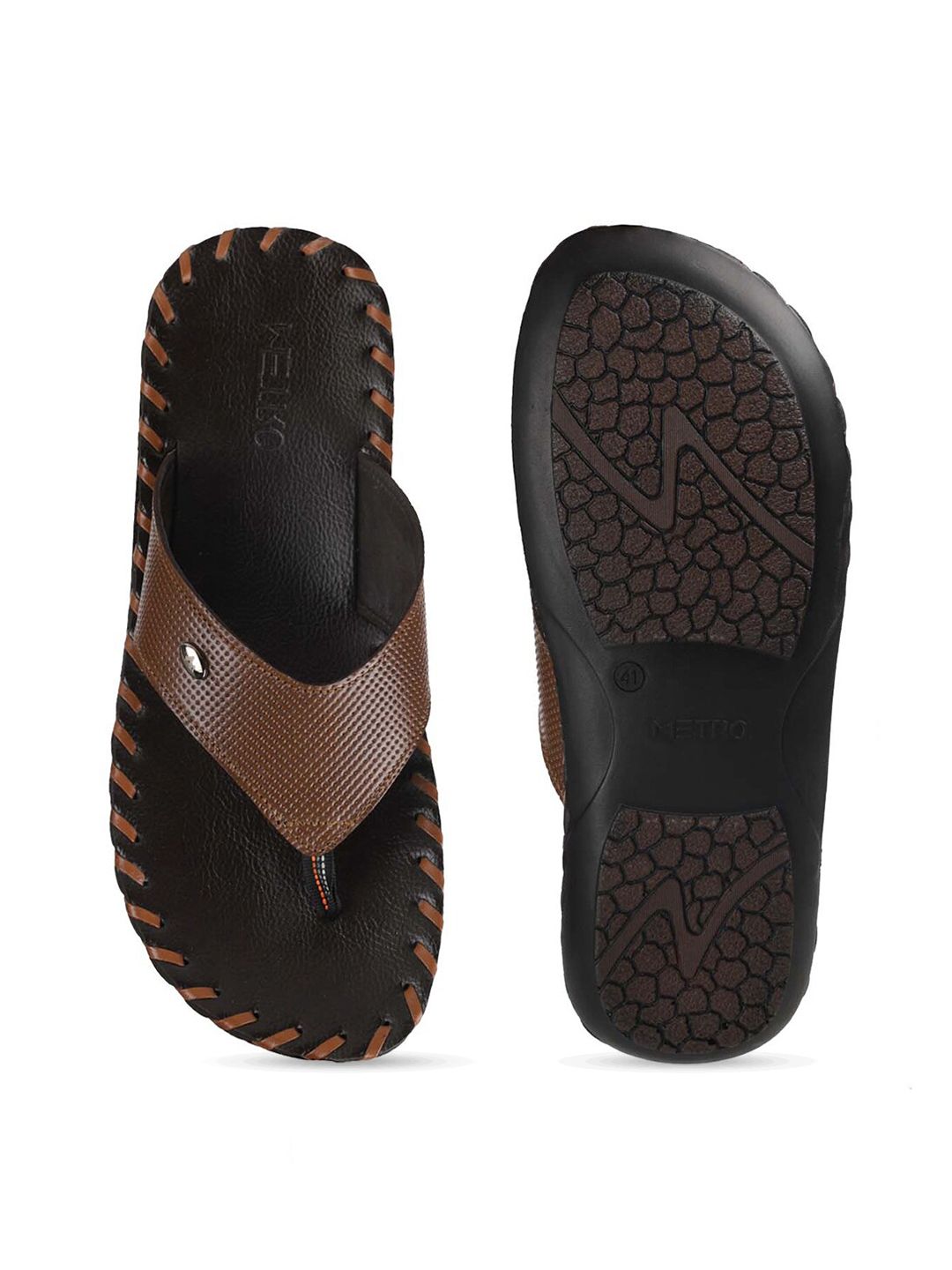 Metro Men Textured Leather Comfort Sandals