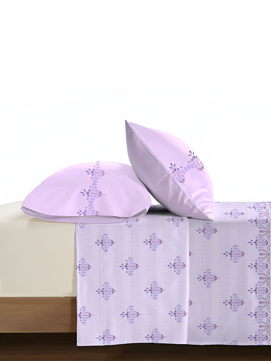 MYTRIDENT Lilac Affair Soft Comfort Flat 210TC King Pure Cotton Bedsheet Set