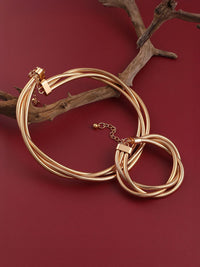 SOHI set perhiasan bersalut emas ribbed-intertwine