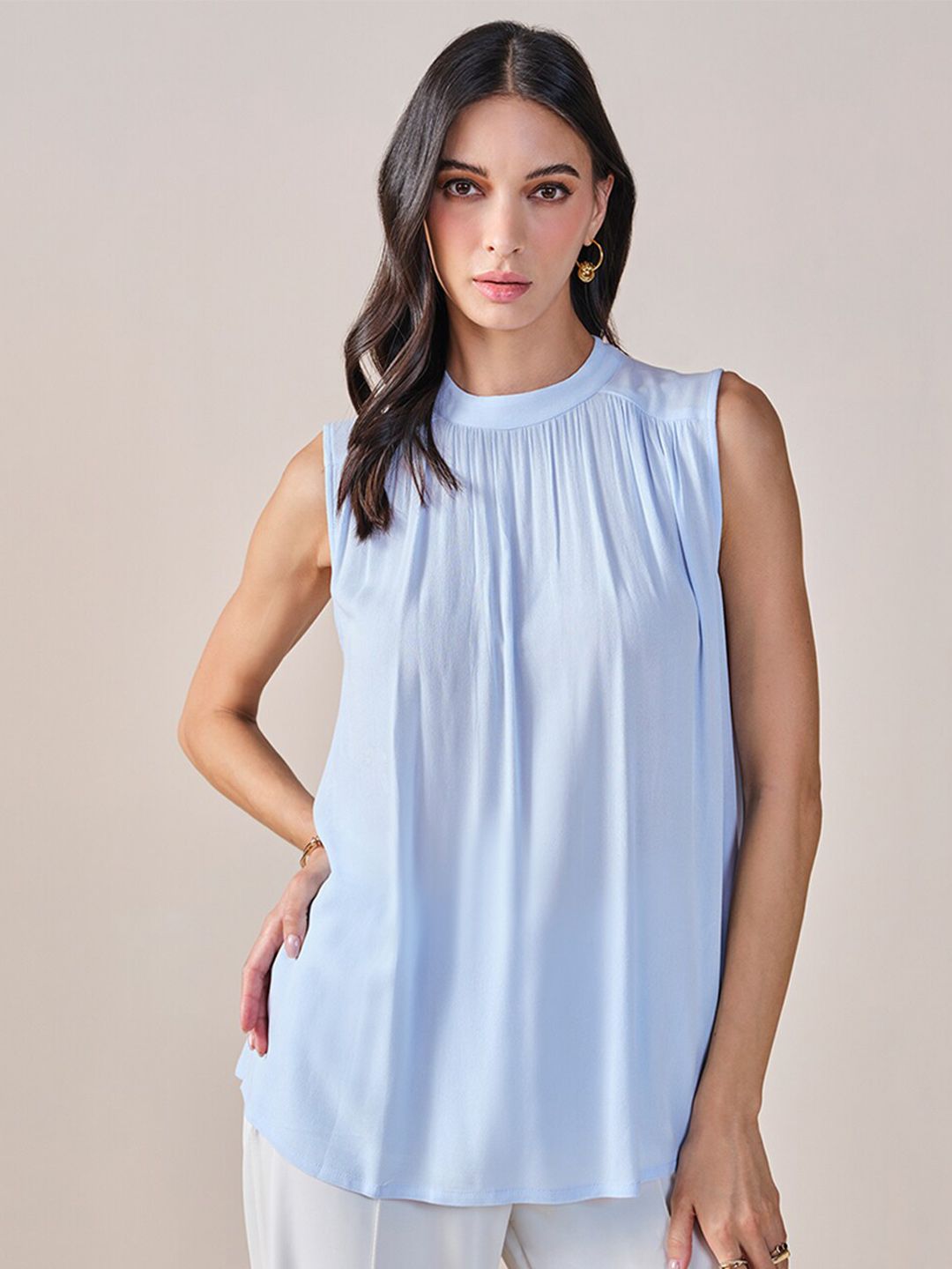 AND Round Neck Sleeveless Styled Back Top