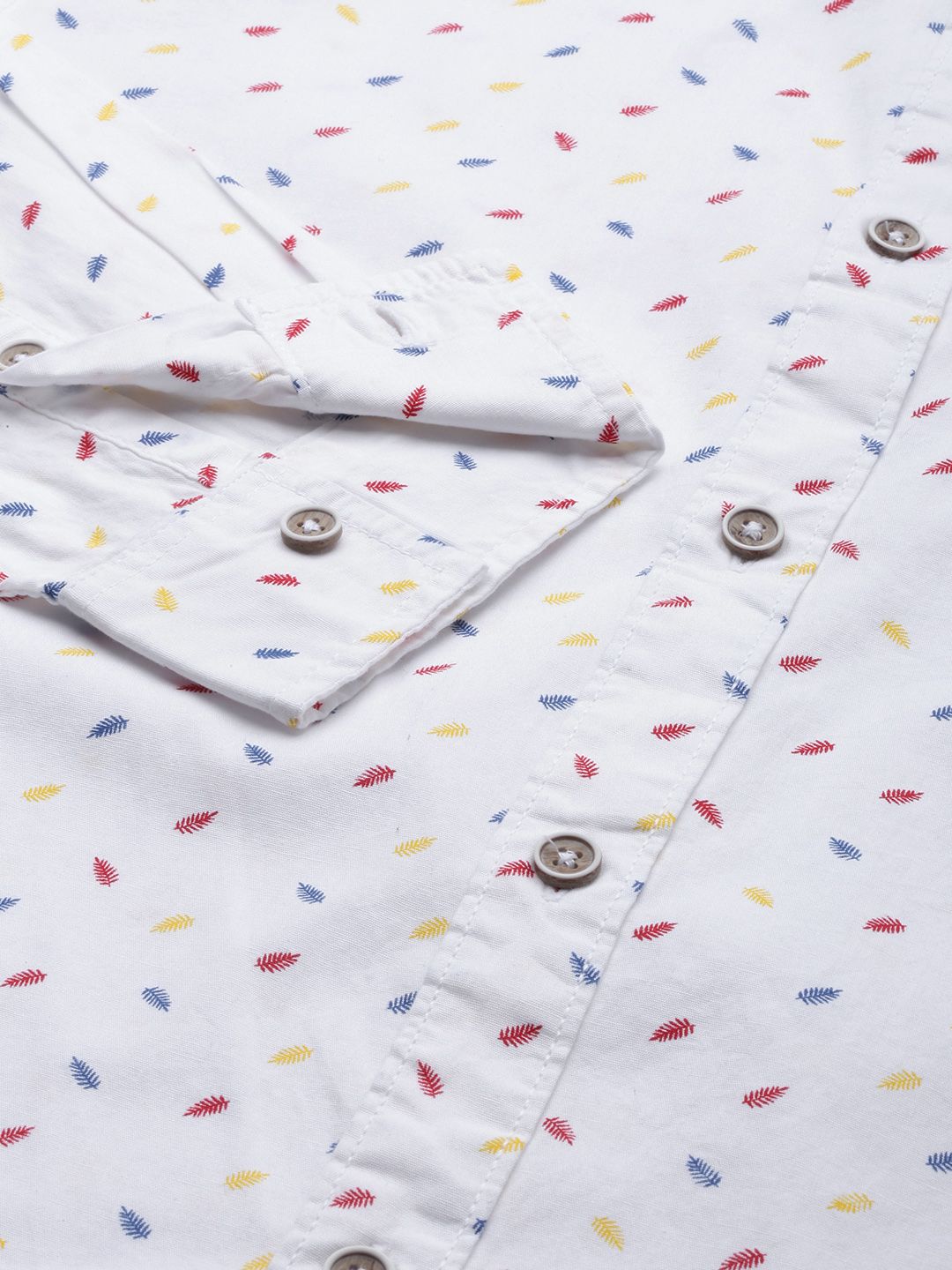 The Indian Garage Co Men White & Red Printed Pure Cotton Casual Shirt