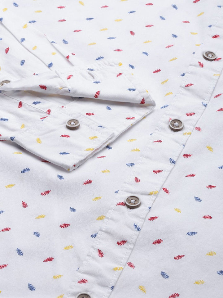 The Indian Garage Co Men White & Red Printed Pure Cotton Casual Shirt