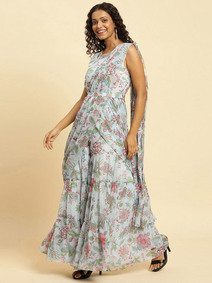 W Floral Printed Waist Tie-Ups Culotte Jumpsuit