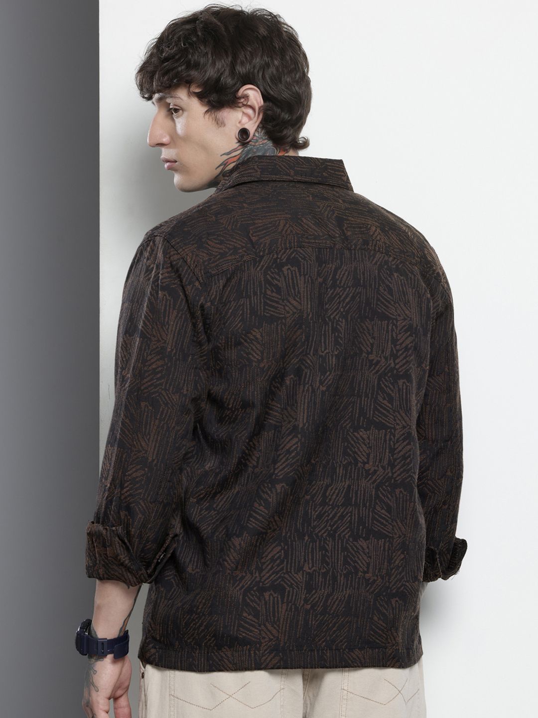 The Indian Garage Co Textured Drop-Shoulder Sleeves Relaxed Fit Casual Shirt