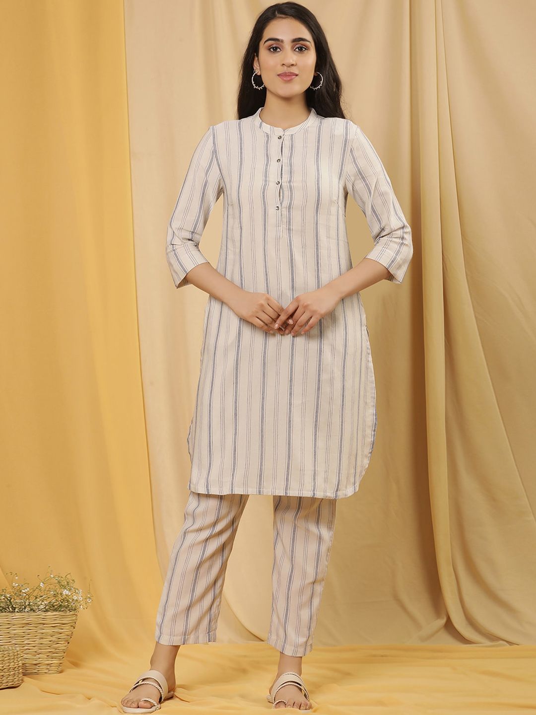 W Women Striped Straight Kurta with Trousers