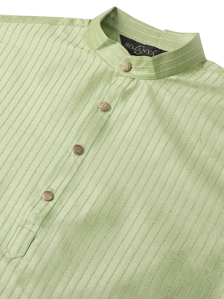 SOJANYA Striped Band Collar Long Sleeves Straight Kurta