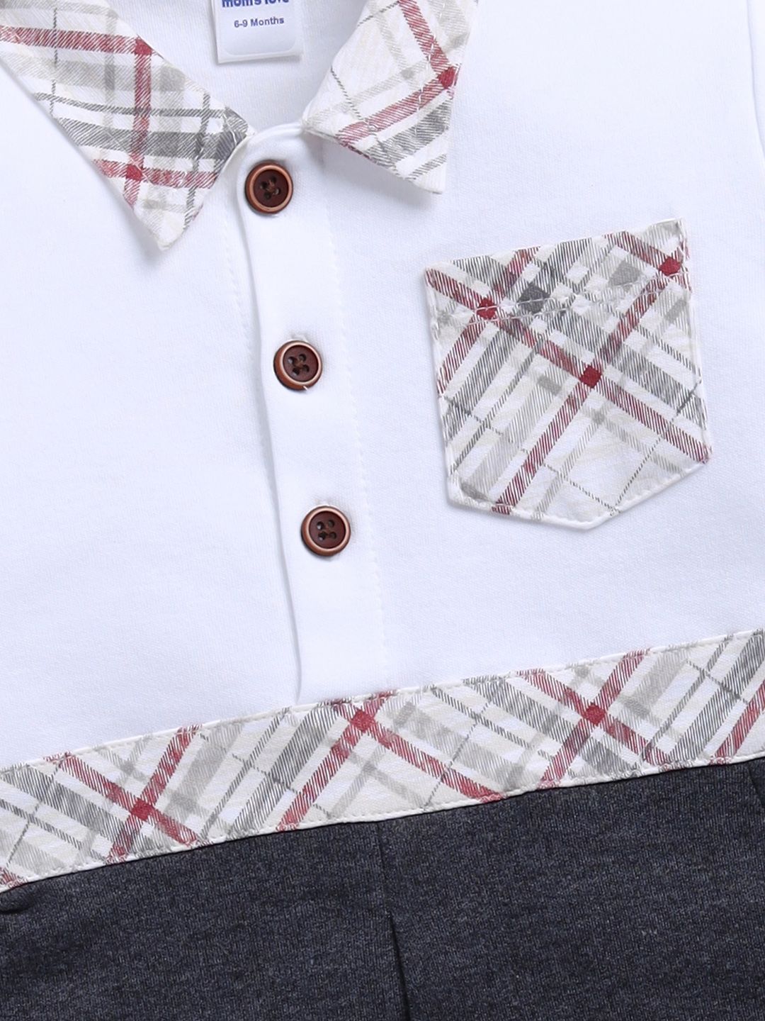 Moms Love Infant Boys Pocket Detail Checked Sleepsuit