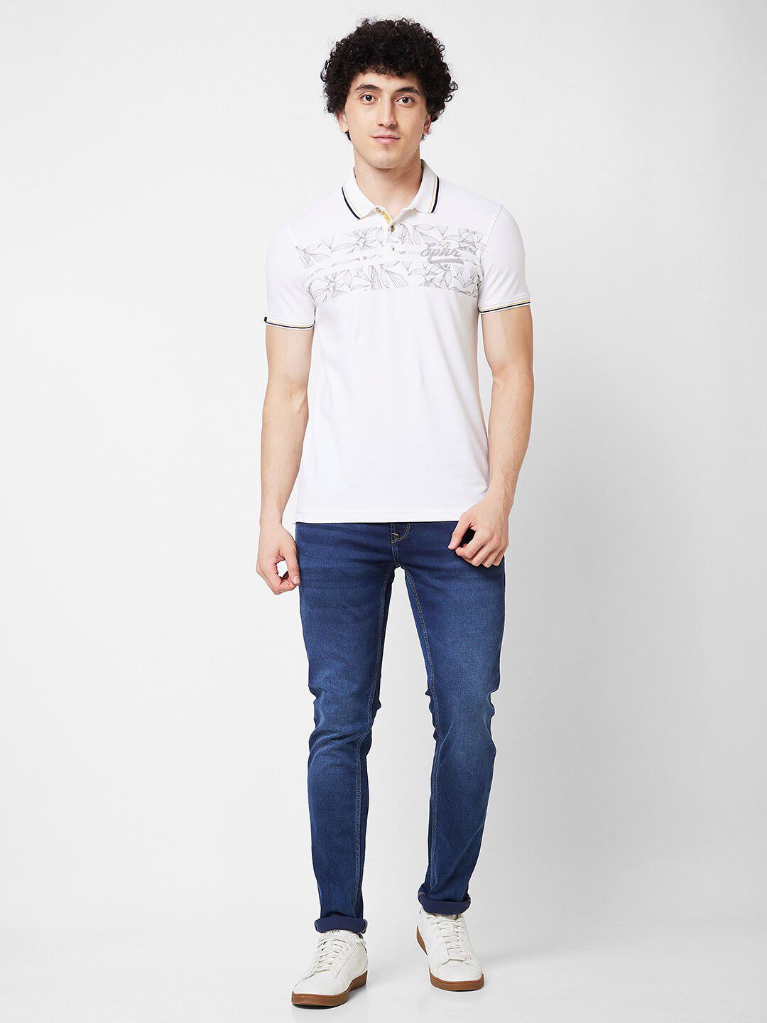 SPYKAR Self Design Polo Collar Cotton Slim Fit T-shirt