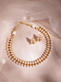 Rubans 18K Gold Plated White Pearl Beaded Contemporary Handcrafted Choker Necklace Set