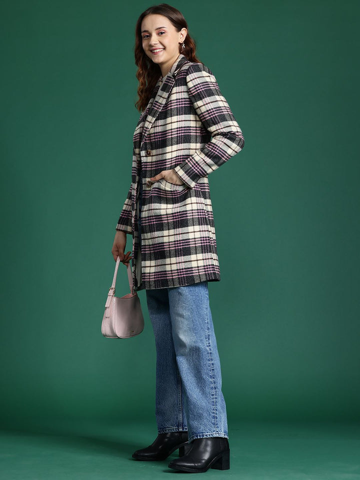 DressBerry Notched Lapel Checked Longline Overcoat