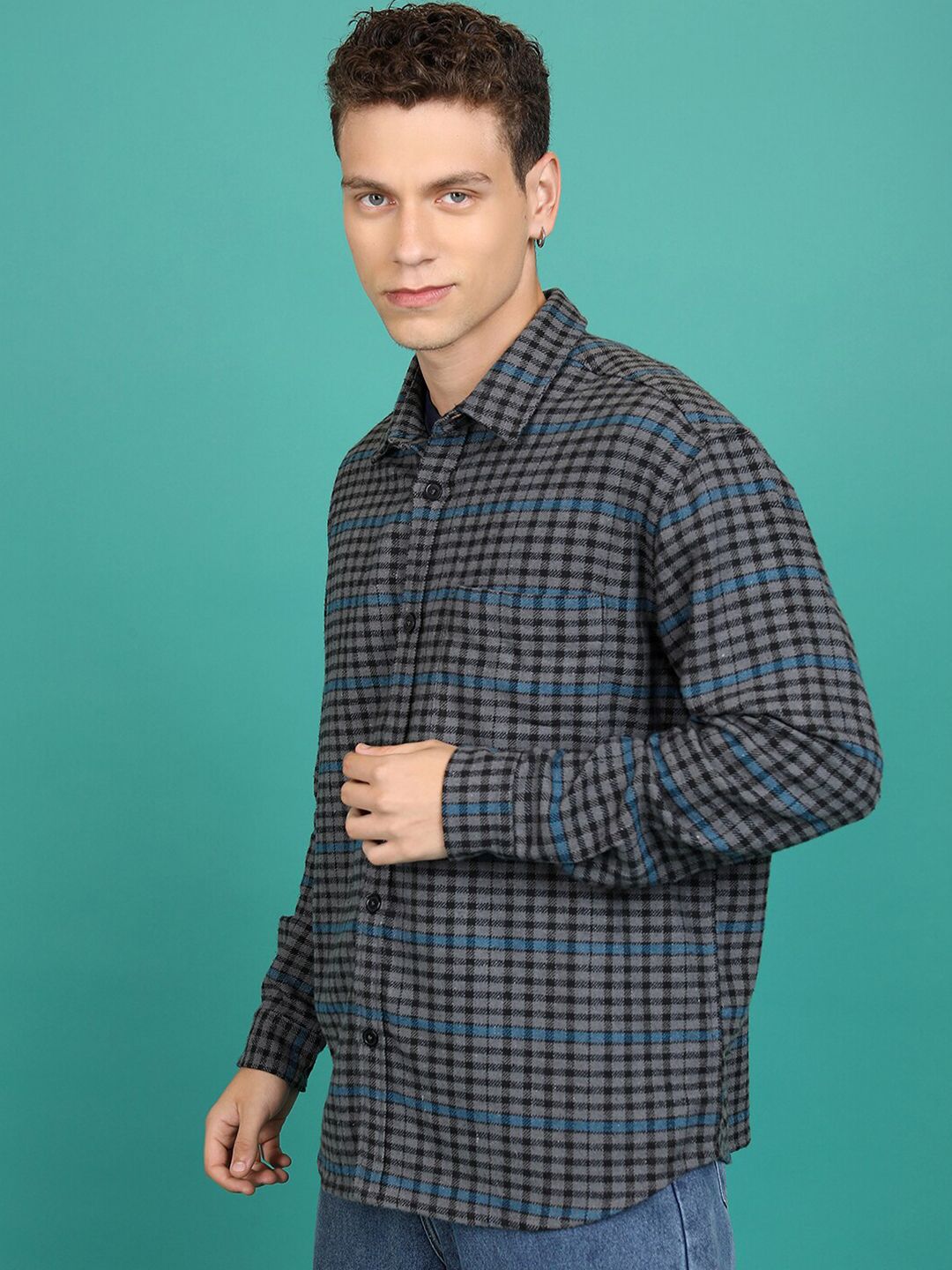 HIGHLANDER Tartan Checked Spread Collar Flannel Shirt