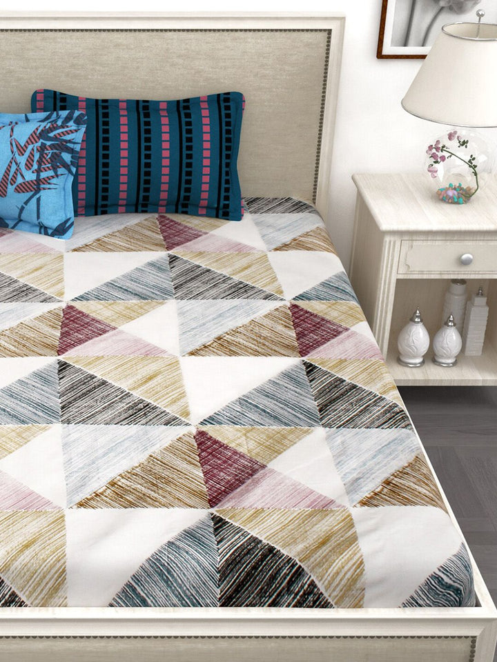 Story@home Unisex Multi Abstract King Size Bedsheet with 2 Pillow Covers