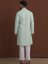 SOJANYA LUXE Lelaki Motif Etnik Sulam Kolar Mandarin Kurta Lurus Dengan Pijama