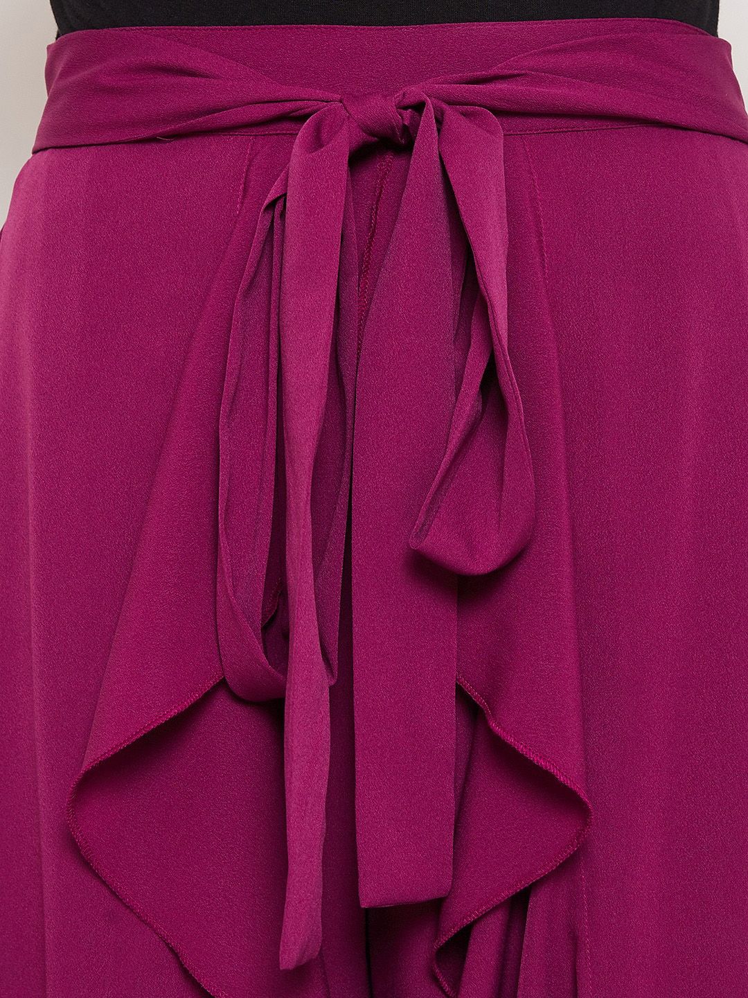 Berrylush Women Purple Solid Ruffle Maxi Wrap Pant Skirt