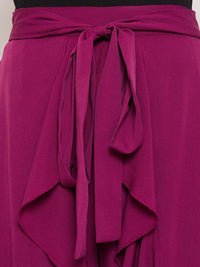 Berrylush Women Purple Solid Ruffle Maxi Wrap Pant Skirt