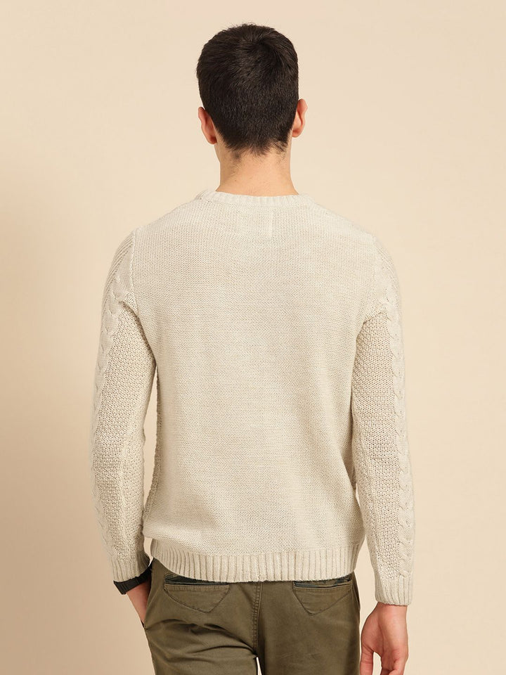 Mr Bowerbird Men Off-White Tailored Fit Cable Knit Pullover