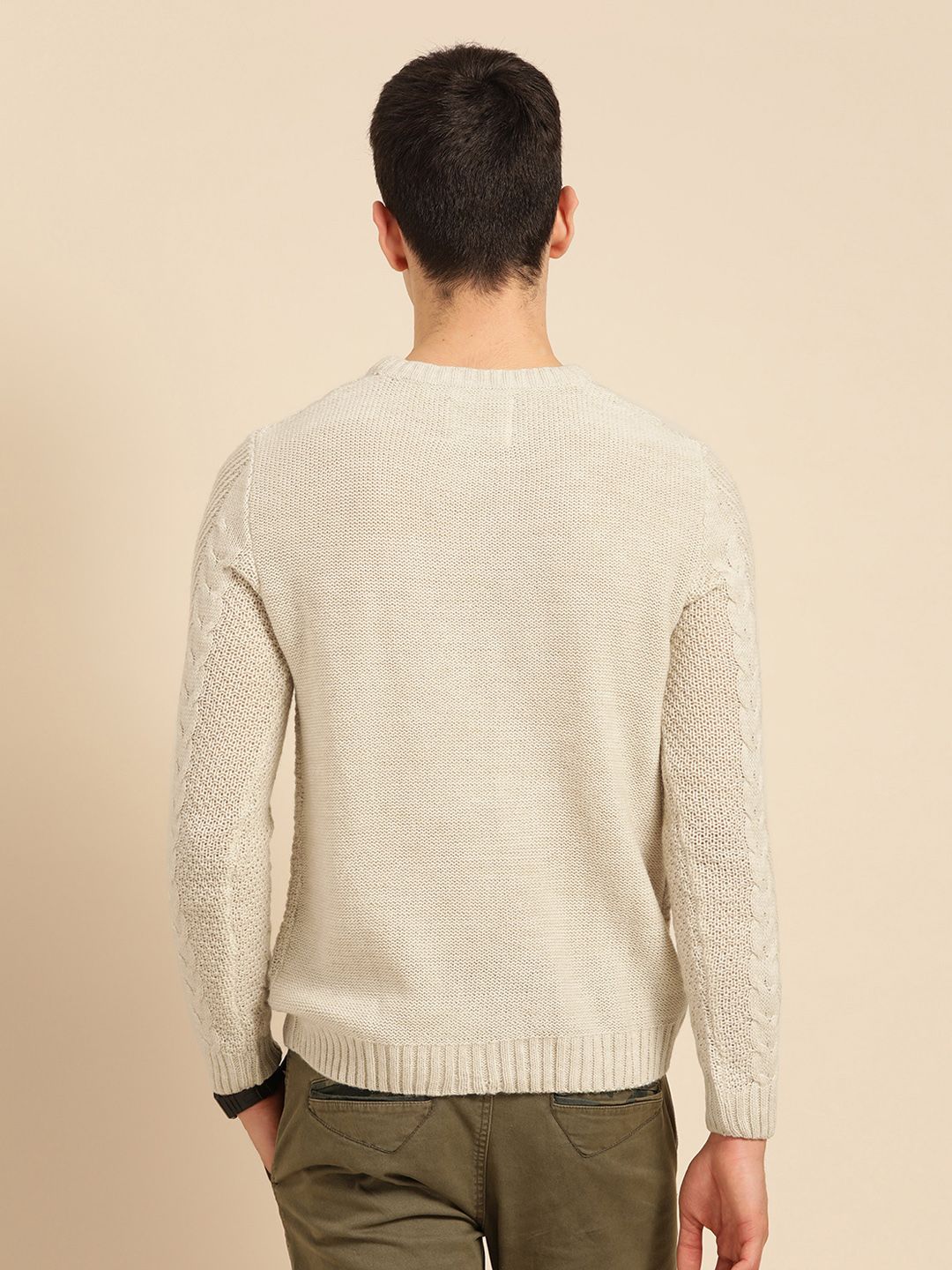 Mr Bowerbird Men Off-White Tailored Fit Cable Knit Pullover