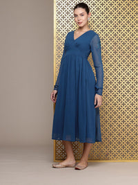 House of Pataudi Jashn Self Designed Embroidered Detail A-Line Midi Dress