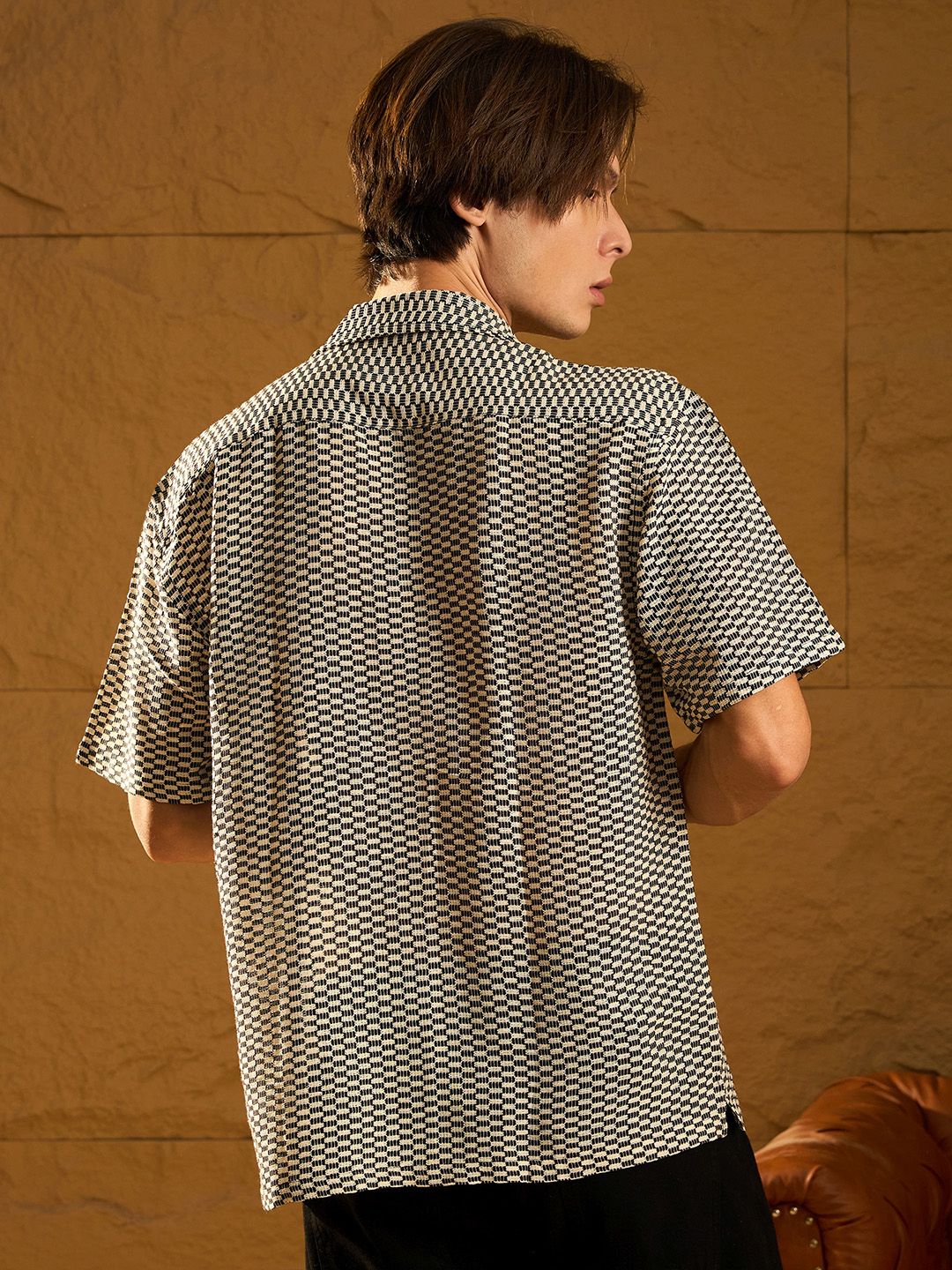 DENNISON Drop Shoulder Textured Oversized Crochet Shirt