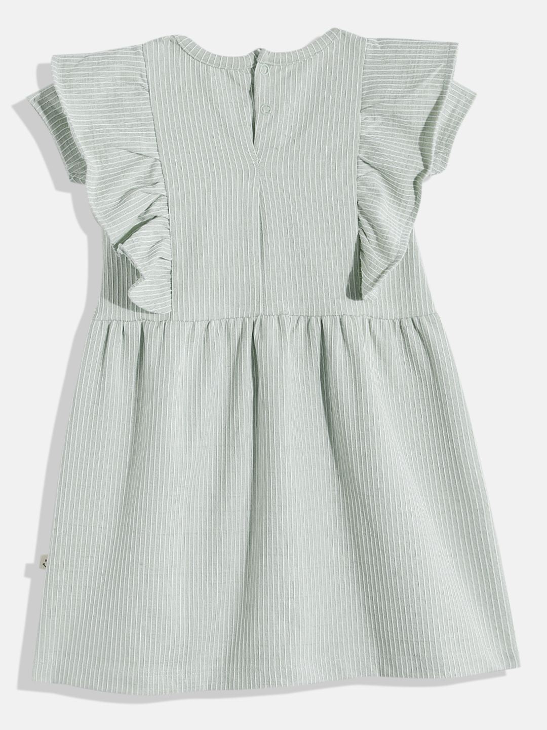 Happy Faces Girls Striped Ruffled Fit & Flare Pure Cotton Dress
