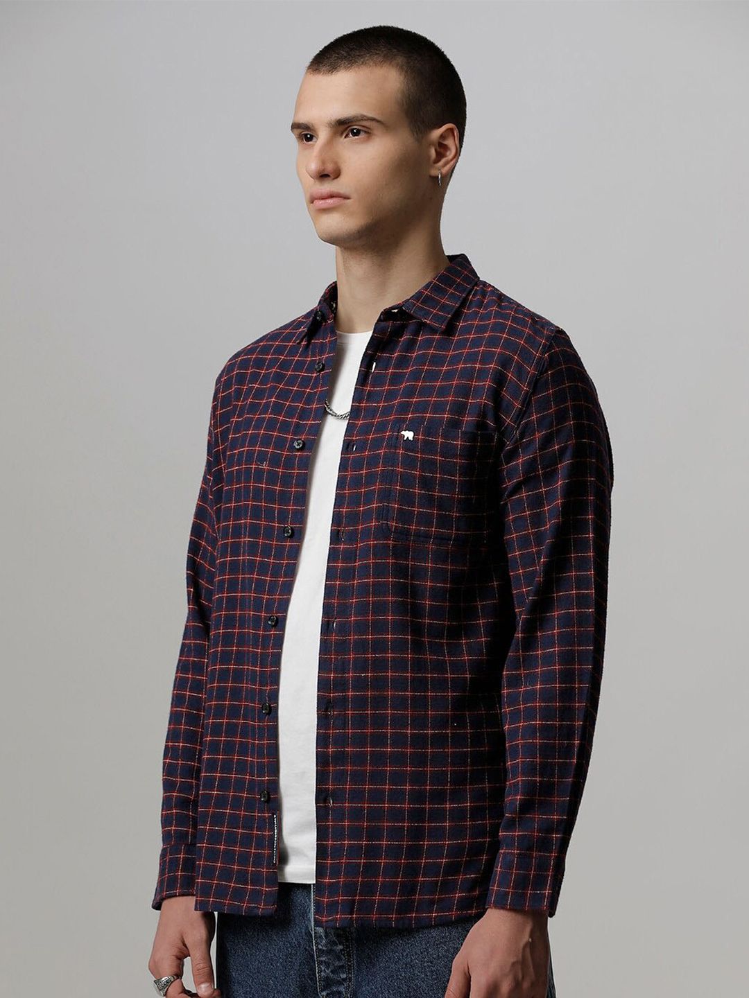 THE BEAR HOUSE Slim Fit Checked Opaque Casual Pure Cotton Shirt