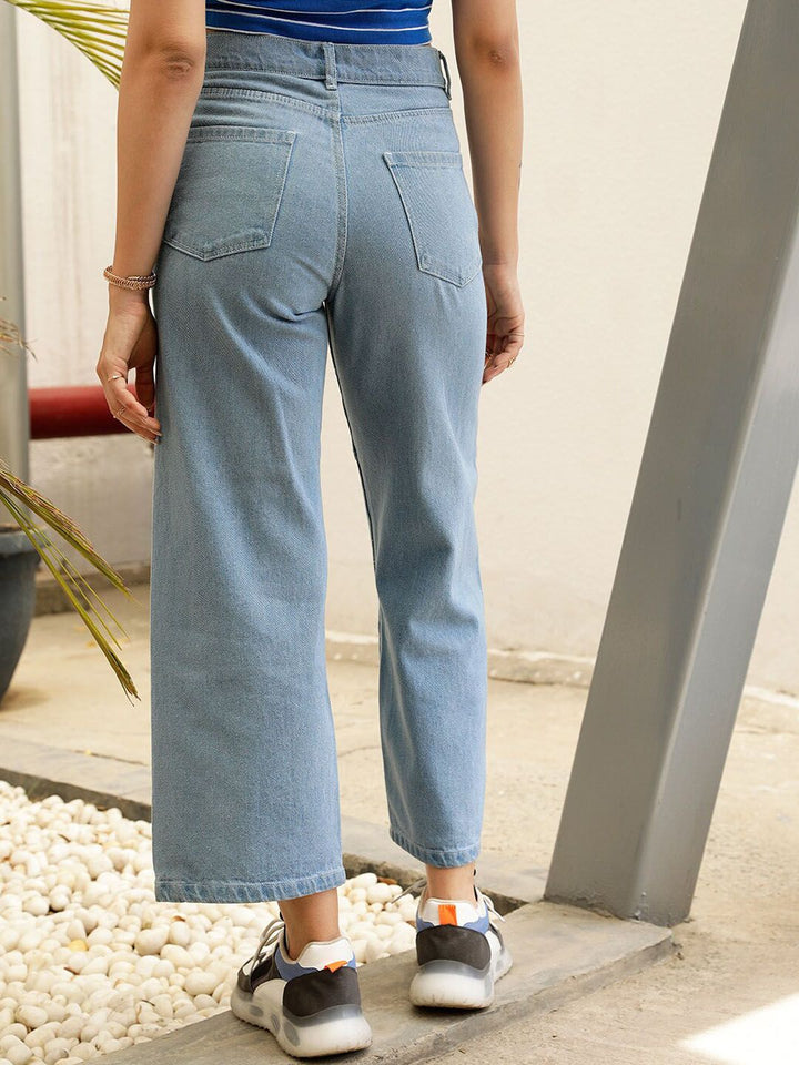 STREET 9 Women Blue High-Rise Pure Cotton Wide leg denim Jeans