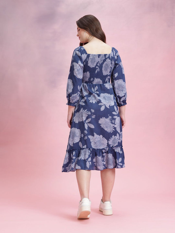 DressBerry Floral Print Smocked Puff Sleeve Fit & Flare Dress