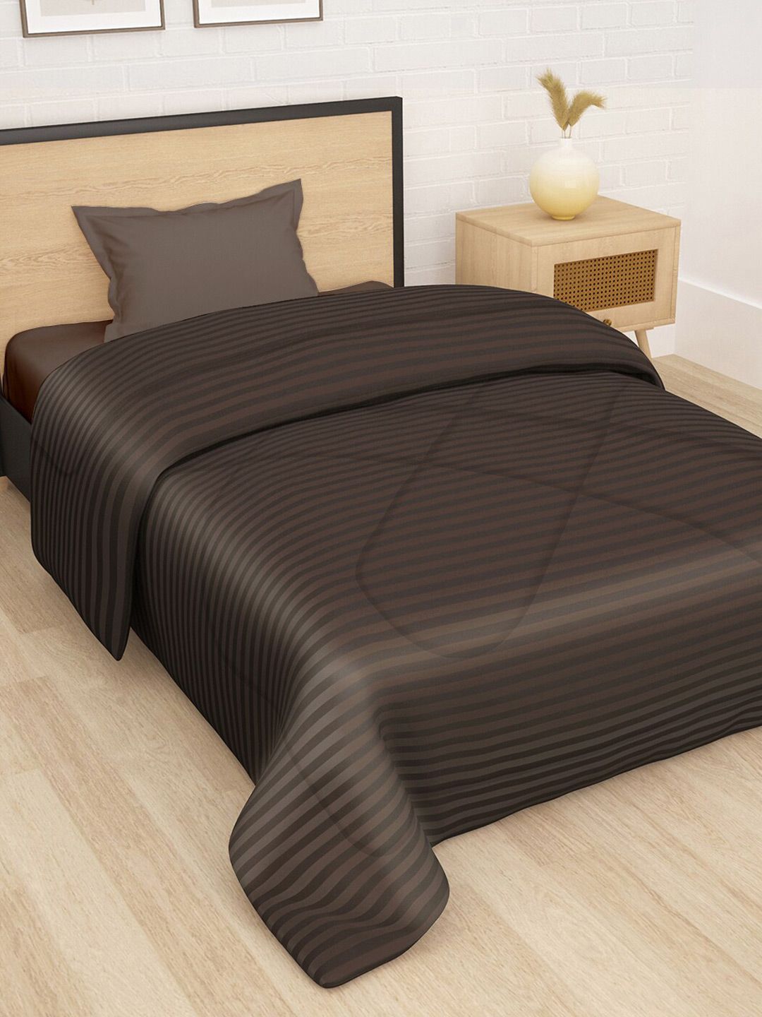 Story@home Brown Striped Ac Room Reversible Single Bed Comforter