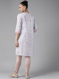 W Women Lavender & Maroon Ethnic Printed Pure Cotton Kurta