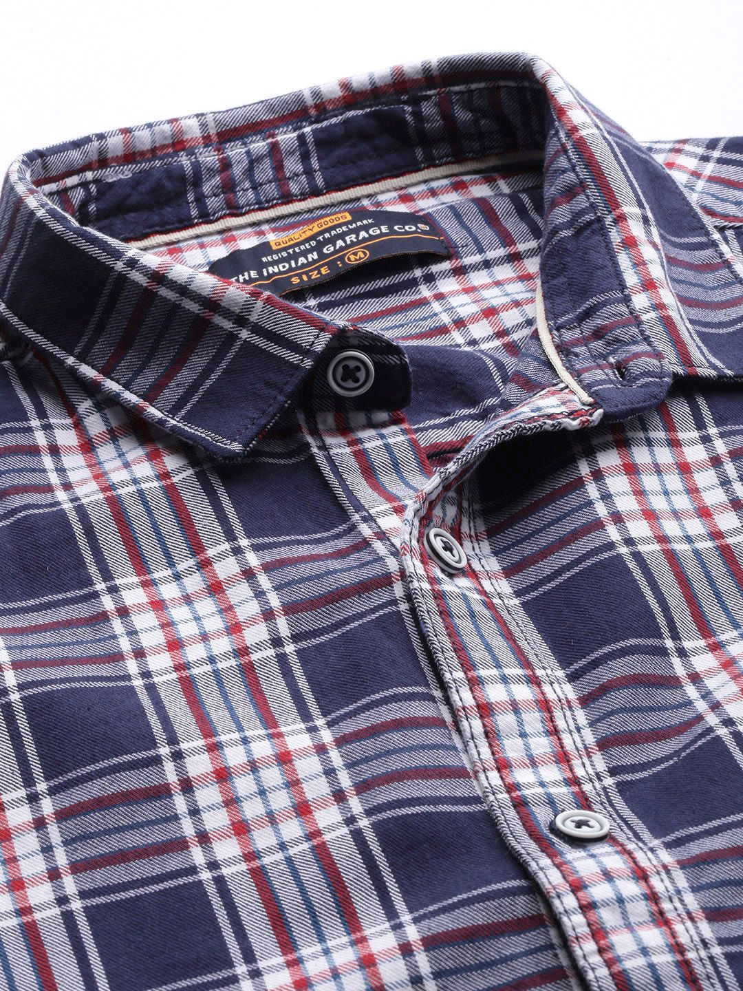 The Indian Garage Co Men Navy Blue & White Checked Casual Shirt