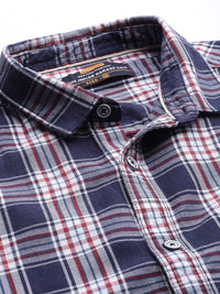 The Indian Garage Co Men Navy Blue & White Checked Casual Shirt